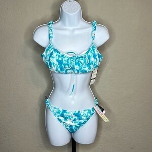 362 - Sundazed NWT 2 Piece Bikini Teal & White Size 36 Top, Large Bottom